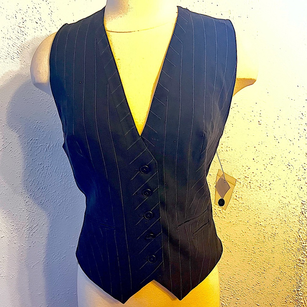 NWT Norma Kamali Black & White Stripe Career Vest Size Medium
